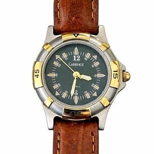 Carriage by Timex Mens Quartz Watch Two Tone Green Dial Brown Leather Strap 35mm